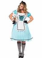 Alice i Eventyrland, kostyme-kjole, snøring, forkle, puff-ermer, XL til 4XL
